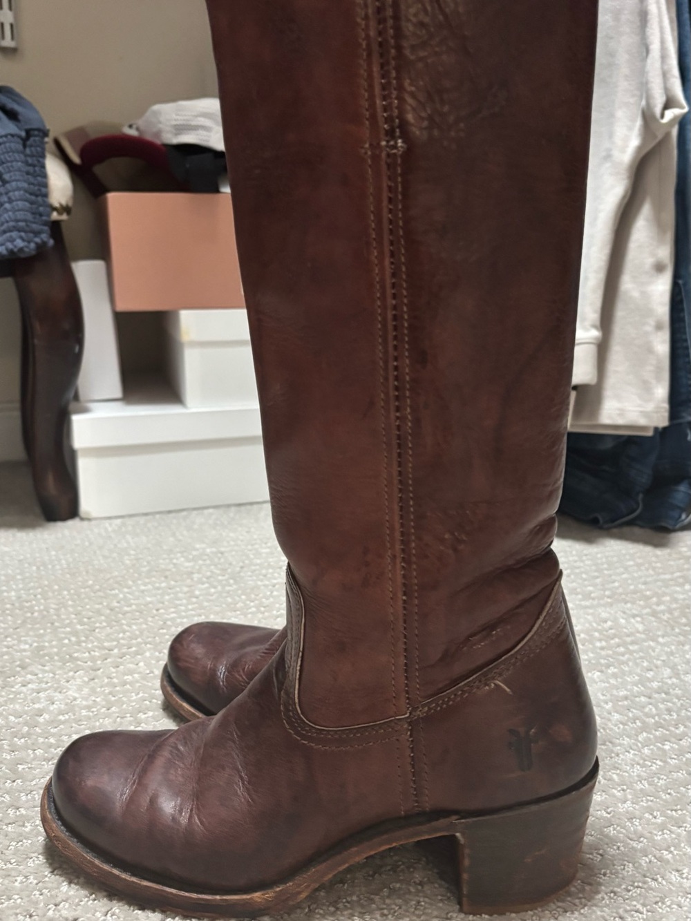 Frye Brown Leather Mid-Calf Heeled Boots - Picture 2 of 8